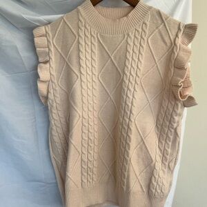 Cream Cable Knit Ruffle Sleeve Sweater Vest Preppy Classic